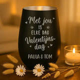 Persoonlijk cadeau - zwart-zilver windlicht met naamgravure - handgemaakt door Love & Faith