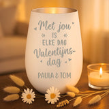 Persoonlijk cadeau - wit-zilver windlicht met naamgravure - handgemaakt door Love & Faith