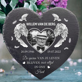 Voor altijd - Gepersonaliseerd leisteen hart als aandenken aan overledene