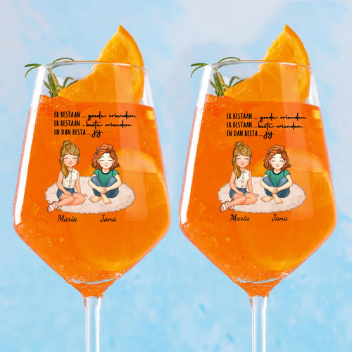 Gepersonaliseerd aperolglas met namen en clipart-ontwerp, 450ml wijnglas voor vriendinnen – Motiv 2