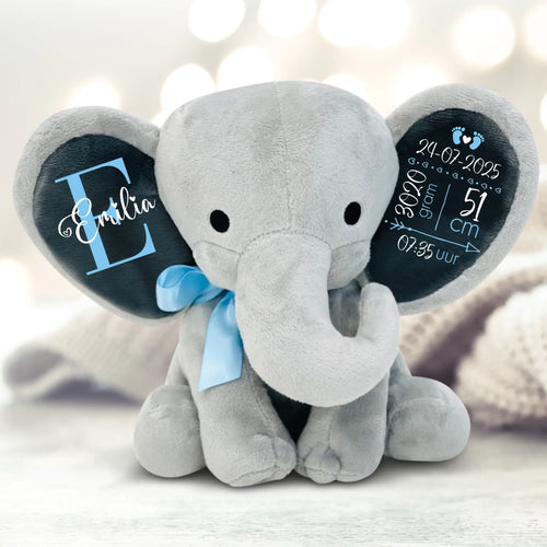 Knuffelolifant baby knuffel, zacht premium stof, ca. 24 cm, gepersonaliseerd speelgoed