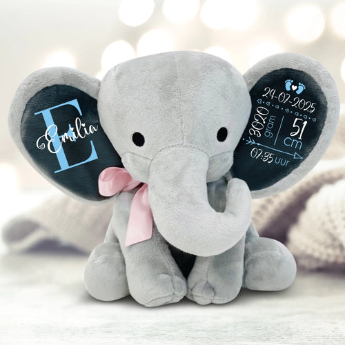 Knuffelolifant baby knuffel, zacht premium stof, ca. 24 cm, gepersonaliseerd speelgoed – Motiv 2
