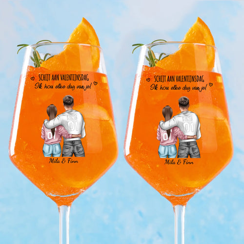 Gepersonaliseerd aperolglas voor koppels met custom namen en design in levendige kleuren – Motiv 2