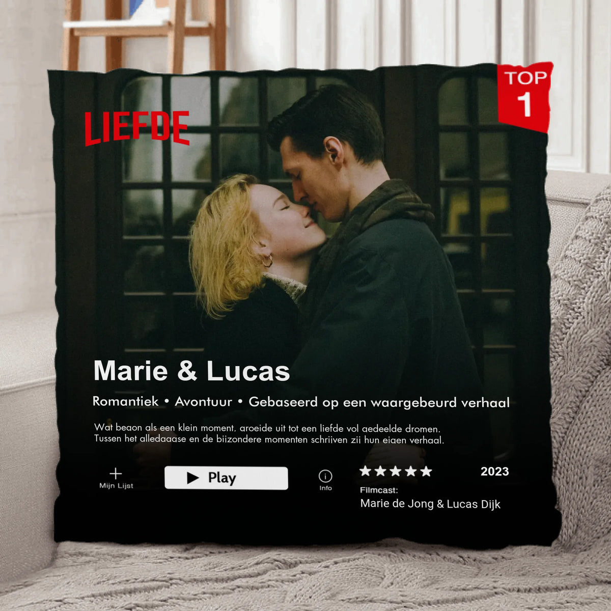 Gepersonaliseerd premium kussen voor koppels met foto-upload en streamingdesign, zacht pluche met randloze druk