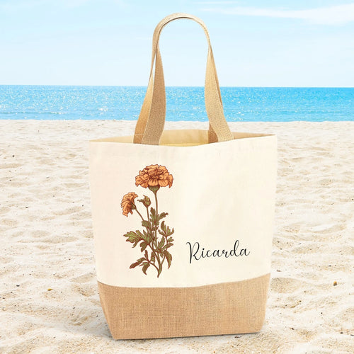 Gepersonaliseerde tas Een bloem voor jou met bloemenprint en aangepaste naam – Motiv 2