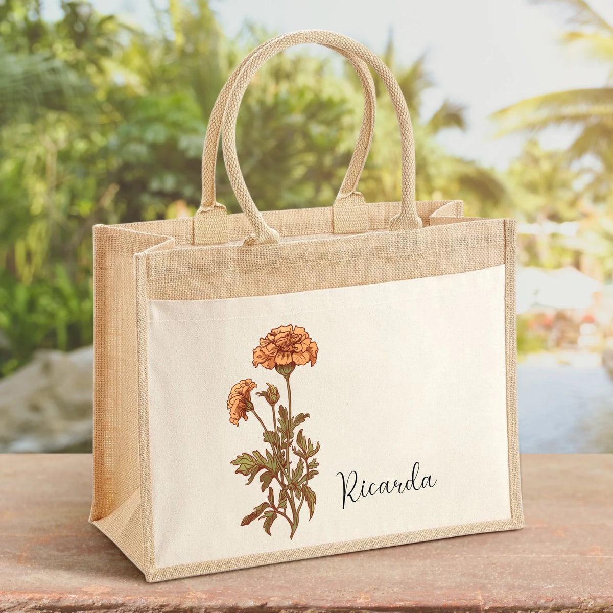 Gepersonaliseerde tas Een bloem voor jou met bloemenprint en aangepaste naam