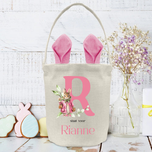 Personaliseerbare paastasje voor kinderen met hazenoren en initiaal - decoratieve Ostertasche