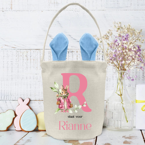 Personaliseerbare paastasje voor kinderen met hazenoren en initiaal - decoratieve Ostertasche – Motiv 2