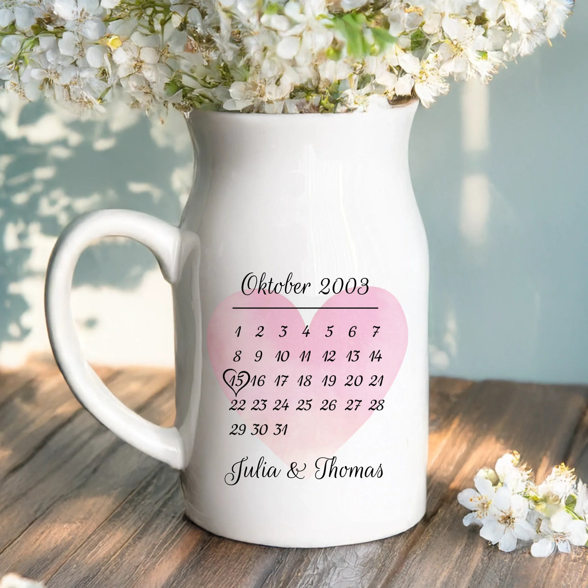 2 Personalisiertes Geschenk - Weiße Vase mit Henkel mit persönlichem Spruch und Namen