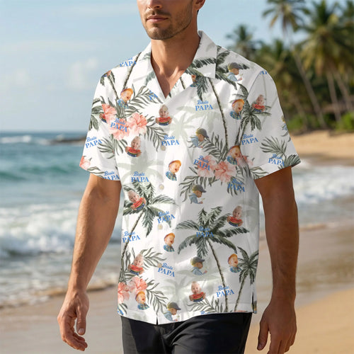 Gepersonaliseerd Hawaiihemd met foto's en namen, ideaal Vaderdag cadeau met levendige achtergrond – Motiv 2