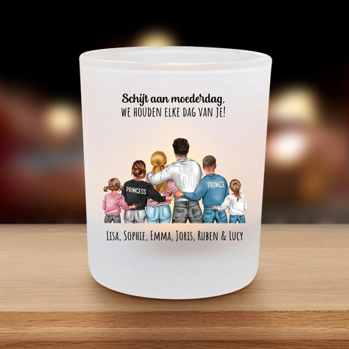 Gepersonaliseerde theelichthouder van glas met satijnen afwerking voor mama en papa, met aangepaste namen en – Motiv 2