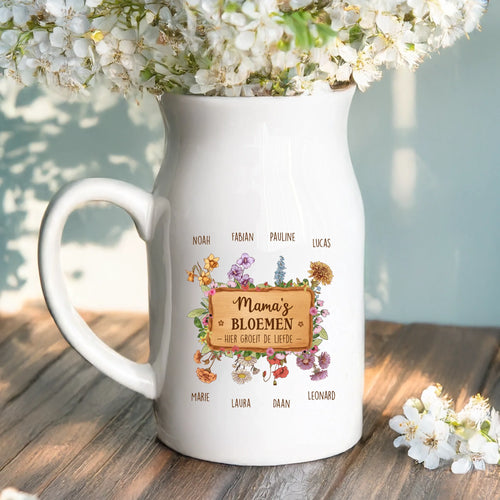 2 Personalisiertes Geschenk - Weiße Vase mit Henkel mit persönlichem Spruch und Namen