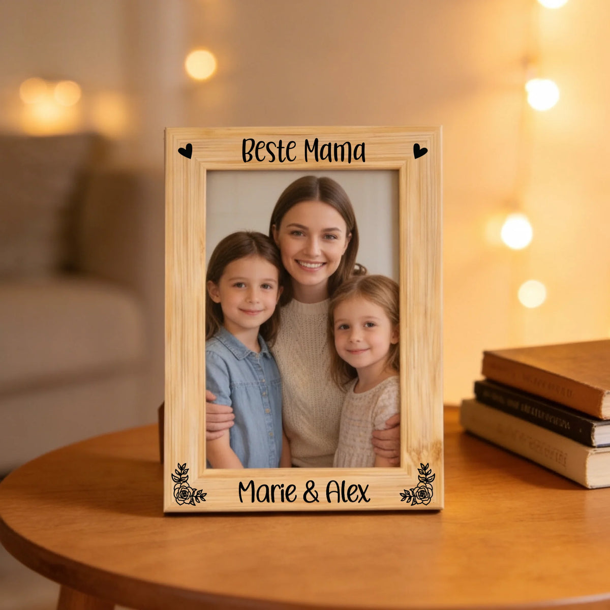 Gepersonaliseerde houten bilderrahmen met familienamen gravure, cadeau voor mama