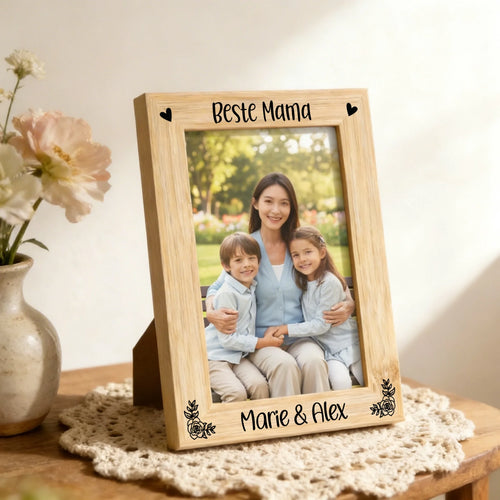 Gepersonaliseerde houten bilderrahmen met familienamen gravure, cadeau voor mama – Motiv 2