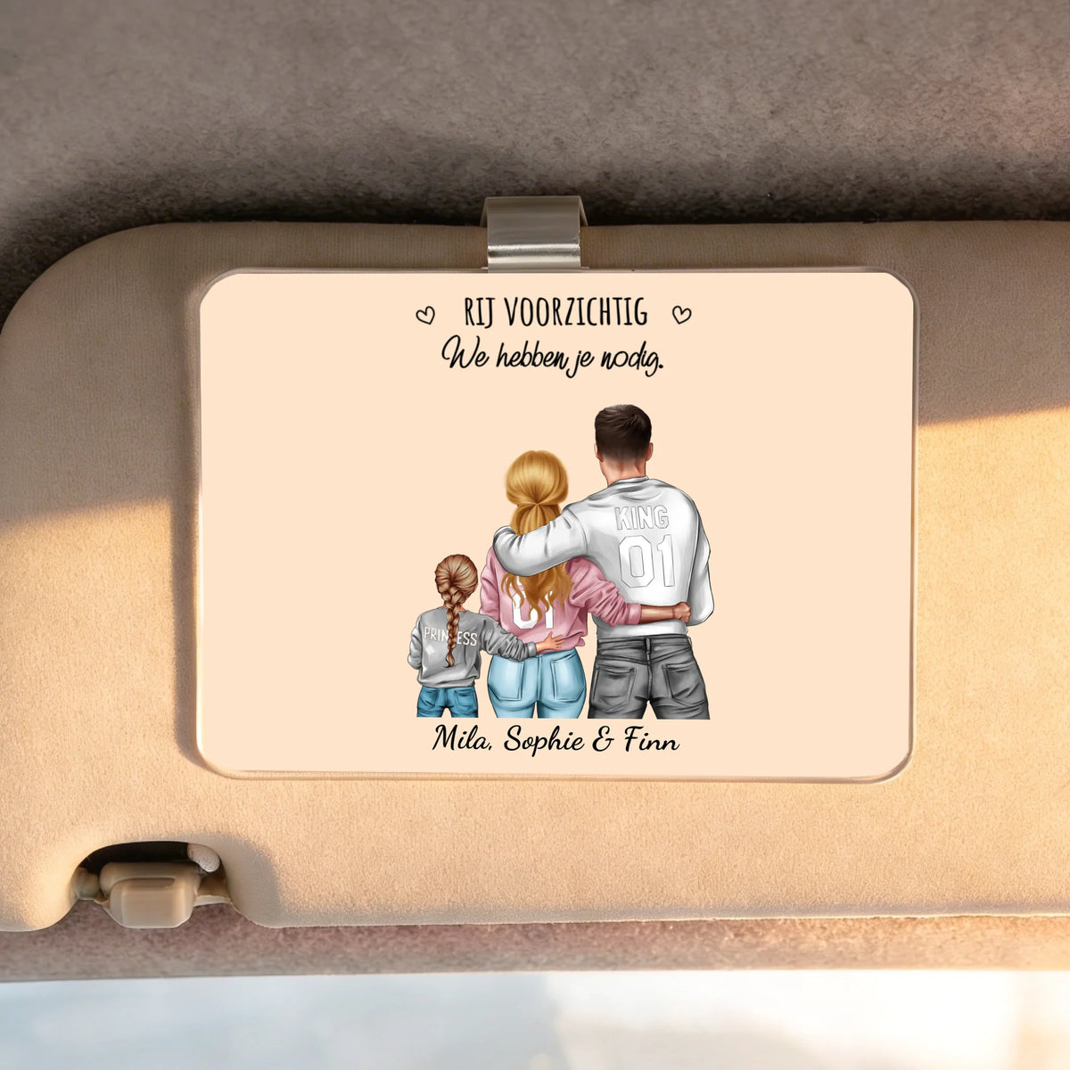 Gepersonaliseerde acrylclip voor auto met familietekening, zonneklep decoratie Elke dag