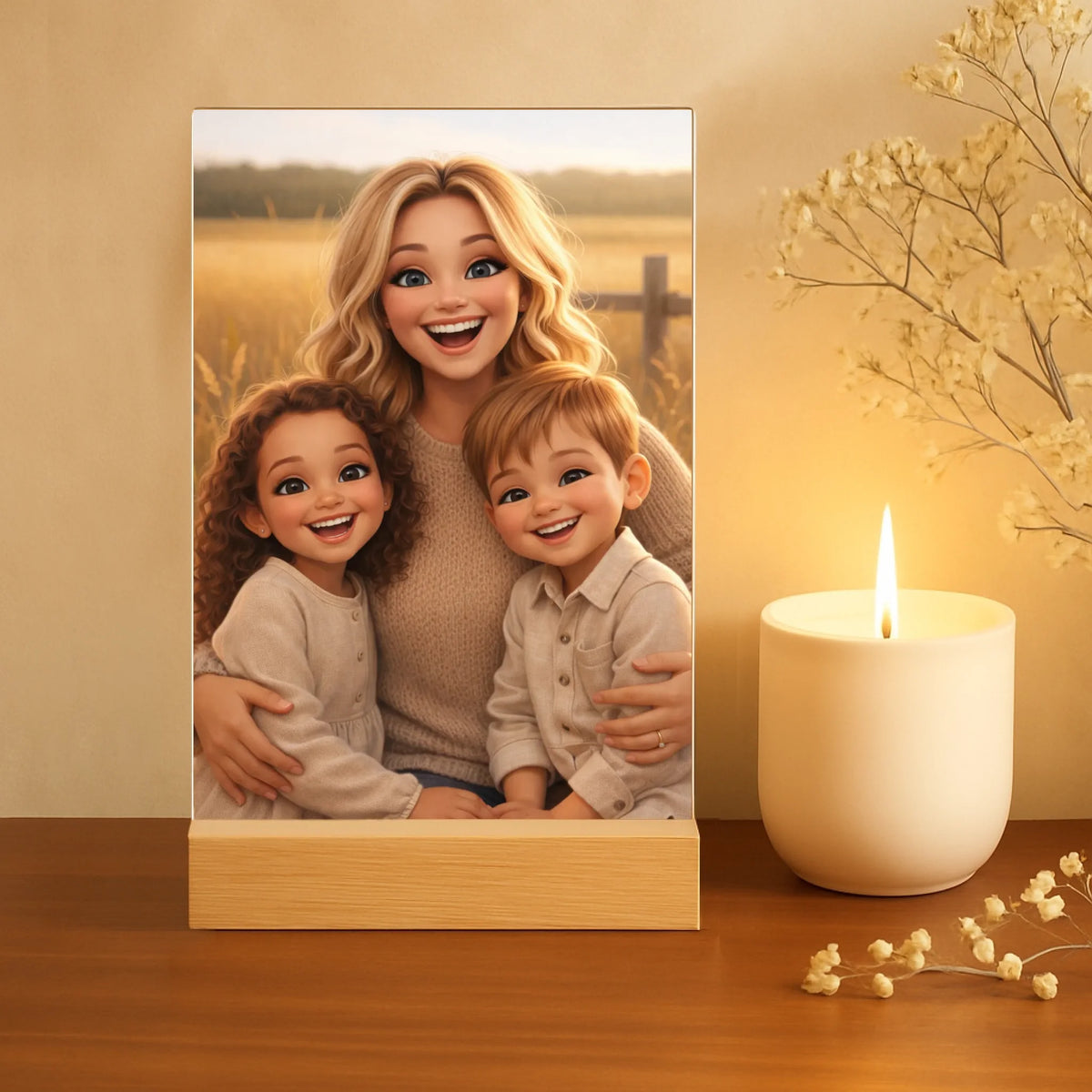 Gepersonaliseerde acryl display Cartoon Love Mama met cartoon-effect voor mama en familie, UV-print met levendige kleuren