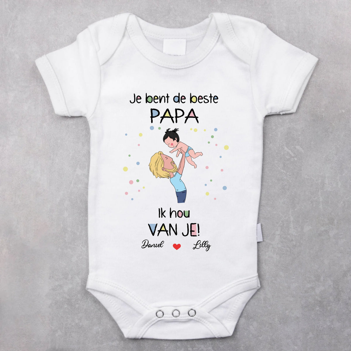 Gepersonaliseerde babyrompertje met aangepaste namen voor Moederdag en Vaderdag, 100% katoen