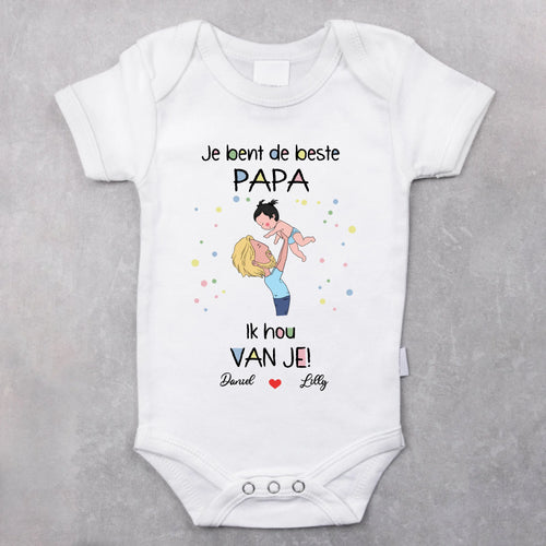 Gepersonaliseerde babybody 'Beste Papa' in zacht katoen met drukknopen, ideaal voor Vaderdag