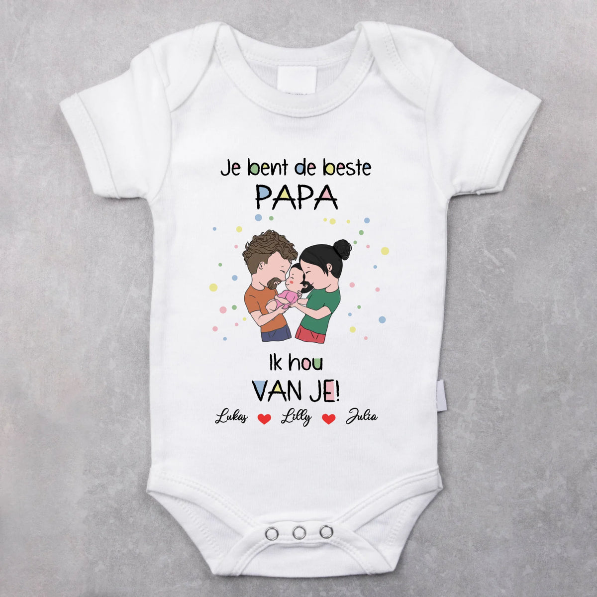 Gepersonaliseerde babyrompertje Vaderdag met drukknopen, 100% katoen