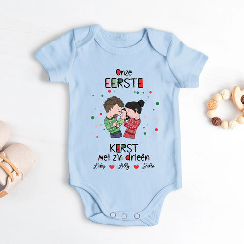 Gepersonaliseerde babybody 'Onze eerste kerst' in zacht katoen met drukknopen, ideaal als eerste kerstcadeau – Motiv 2