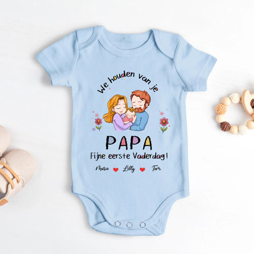 Gepersonaliseerde babybody Mijn papa met custom familietekening, zacht katoen met drukknopen – Motiv 2