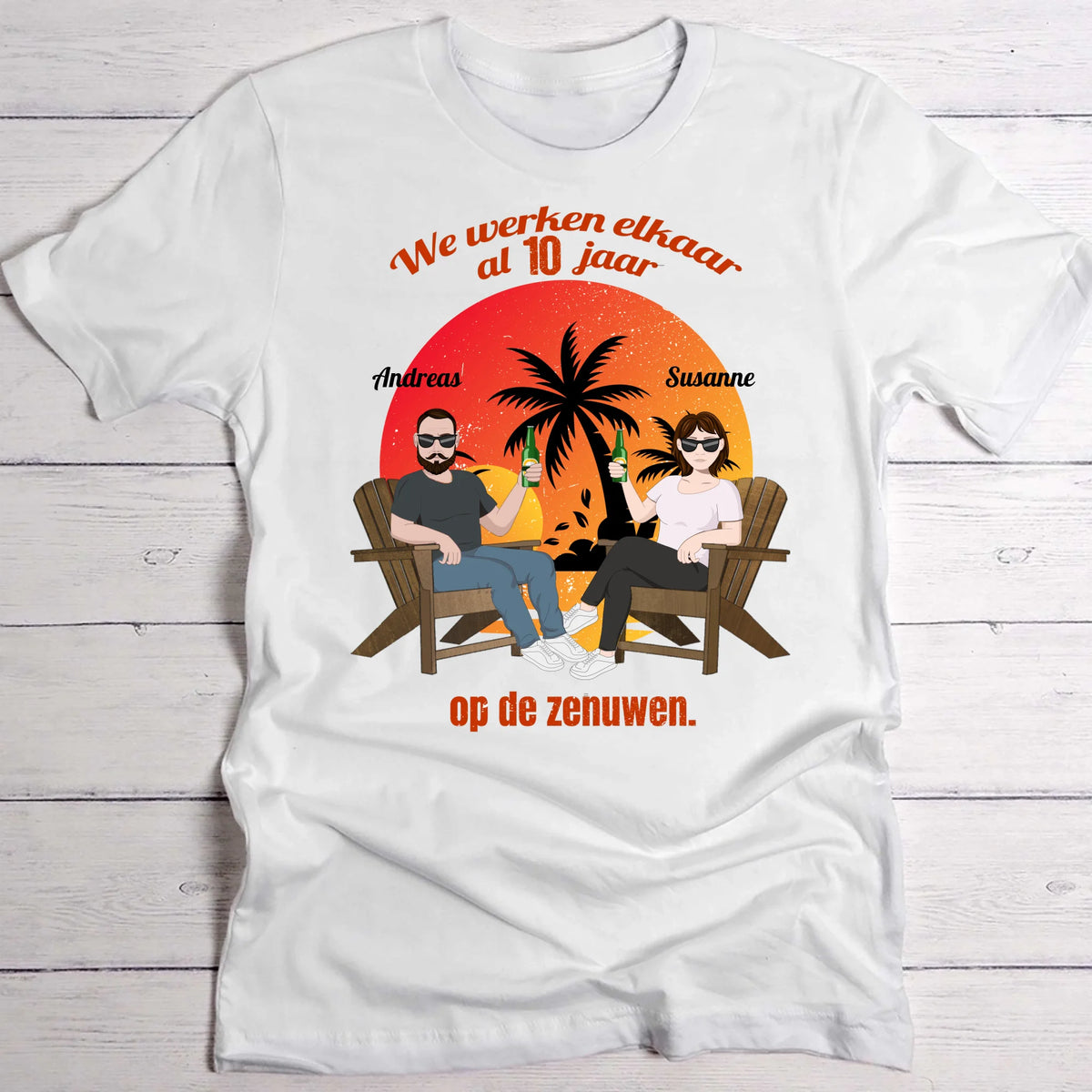 Koppel-T-shirt Jarenlang met persoonlijke opdruk in DTF-kwaliteit, 100% katoen