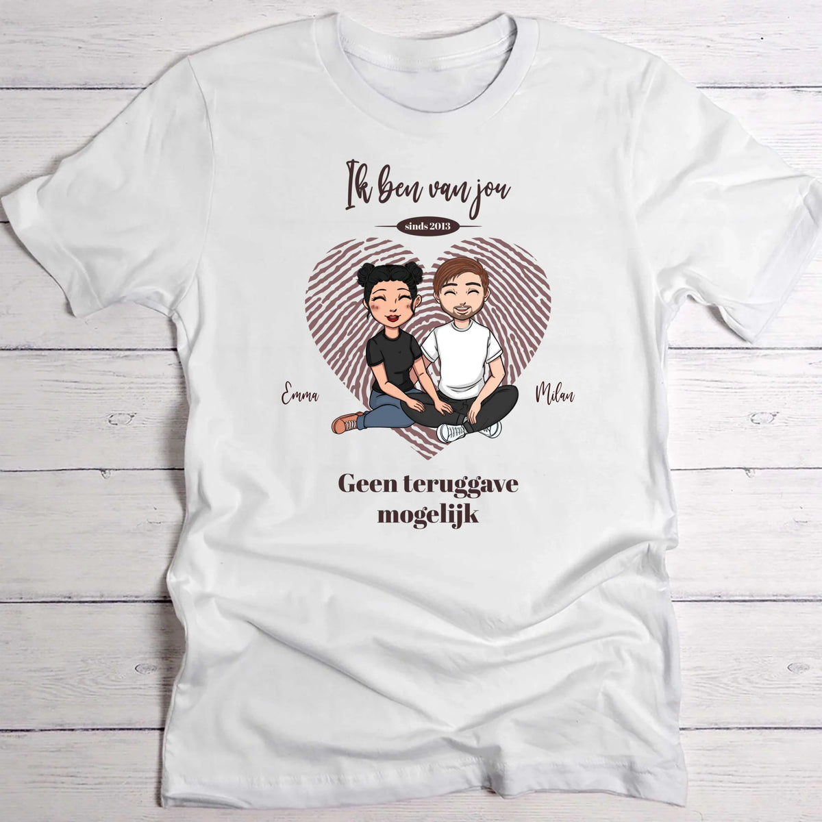 Koppel-T-Shirt met persoonlijke opdruk, zwart katoen shirt voor partners met custom design