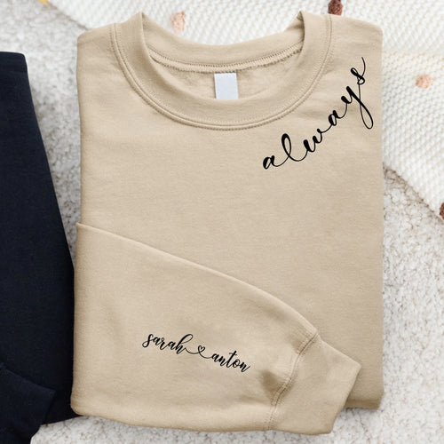 Koppel-sweater Liefde met personaliseerbare namen en ontwerp, aaibaar materiaal