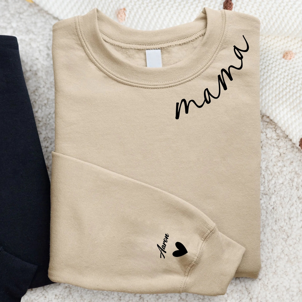 Mama Familie-Sweater in grijs met persoonlijke namenopdruk, comfortabel en machinewasbaar materiaal