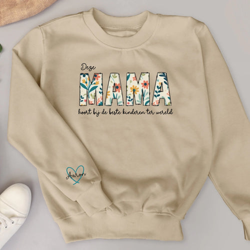 Gepersonaliseerde bloementrui mama met aangepaste namen en bloemendesign in topkwaliteit