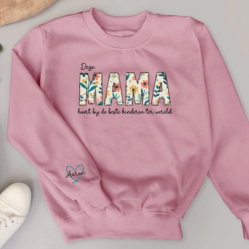 Gepersonaliseerde bloementrui mama met aangepaste namen en bloemendesign in topkwaliteit – Motiv 2