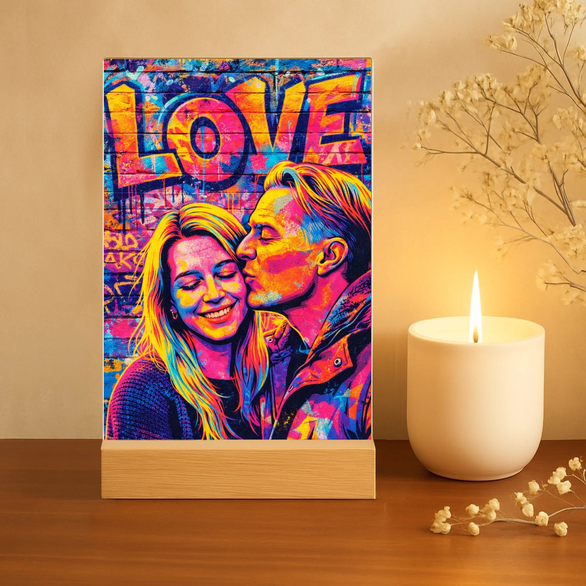 Gepersonaliseerde acryl display streetart effect met namen voor koppels