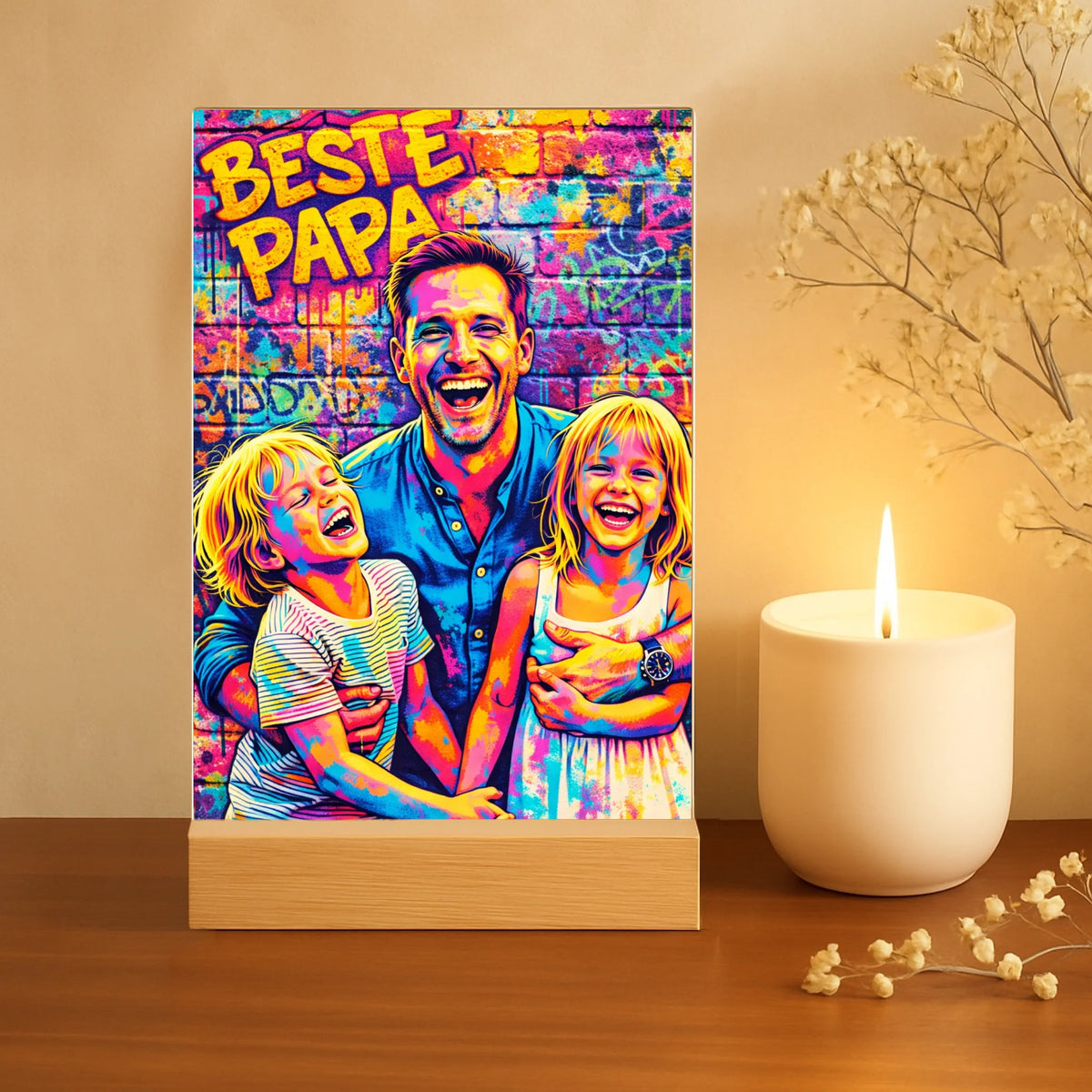 Gepersonaliseerde acryl display met streetart-effect en naam voor papa
