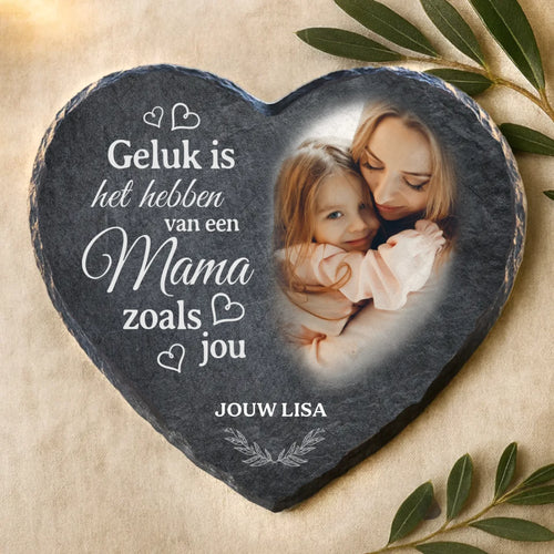 Gepersonaliseerd leisteen hart voor mama met custom opdruk – UV-bestendig en weerbestendig Moederdag cadeau – Motiv 2