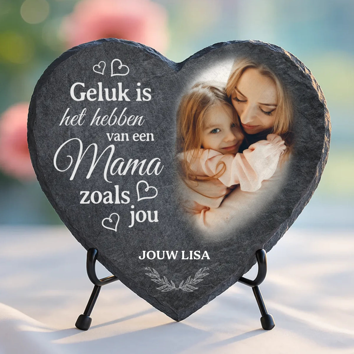 Gepersonaliseerd leisteen hart voor mama met custom opdruk – UV-bestendig en weerbestendig Moederdag cadeau