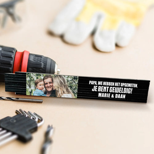 Gepersonaliseerde houten duimstok voor Papa met fotoupload en naamgravering