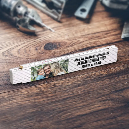 Gepersonaliseerde houten duimstok voor Papa met fotoupload en naamgravering – Motiv 2