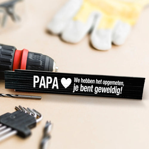 Gepersonaliseerde houten duimstok voor papa met custom ontwerp en namen, 2 meter meetlint