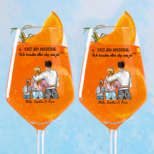 Gepersonaliseerd aperolglas met custom namen en ontwerp, 450 ml inhoud, ideaal cadeau voor Moederdag en Vaderdag – Motiv 2