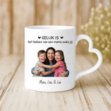 Witte mok met hartvormig oor en gepersonaliseerde naam – romantisch cadeau van Love & Faith