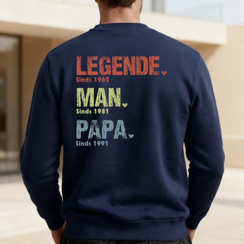 Gepersonaliseerde sweater papa en opa met rugprint voor Vaderdag – Motiv 2
