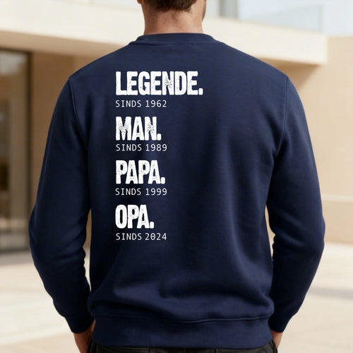 Gepersonaliseerde sweater papa opa rugprint Generaties Vaderdag – Motiv 2