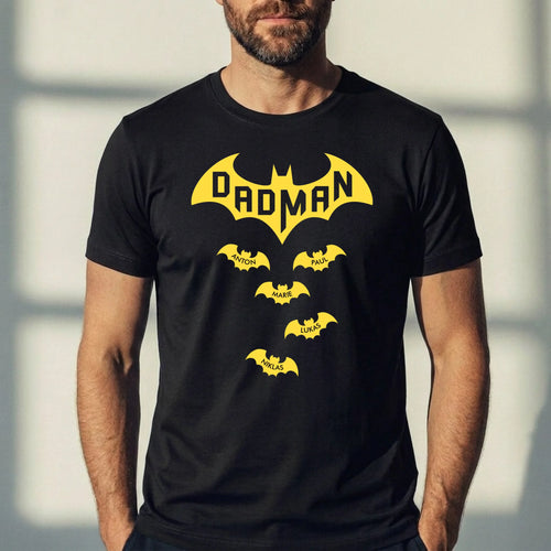 Dadman gepersonaliseerd T-shirt voor papa in donker, 100% katoen met custom opdruk voor Vaderdag