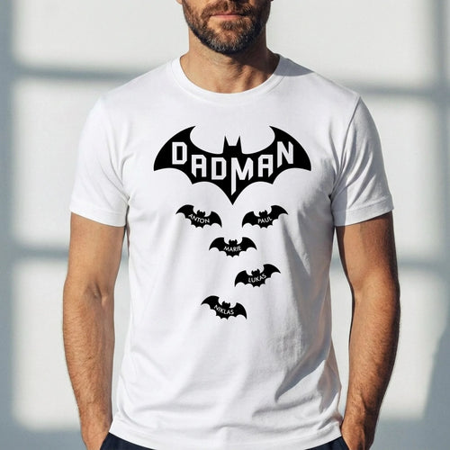 Gepersonaliseerd T-shirt voor papa met Dadman design en aangepaste naam