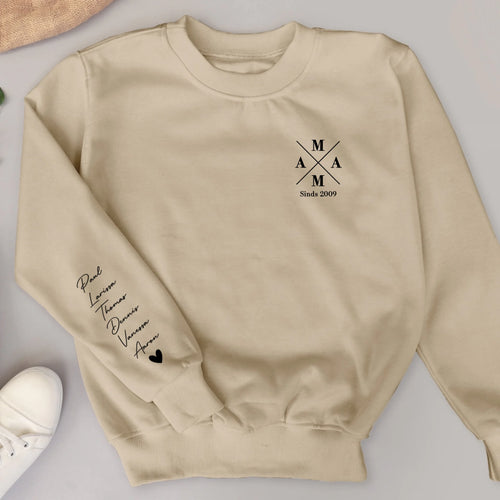 Mama sweater met aangepaste kindernamen en modern design, gemaakt van aaibaar materiaal – Motiv 2
