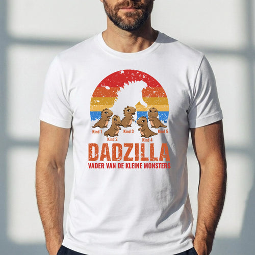 Dadzilla Ouders-T-Shirt met persoonlijke naamopdruk, 100% katoen