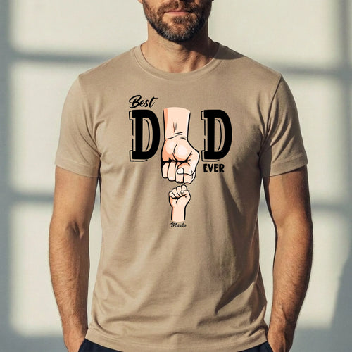 Zwart papa T-shirt 'Beste papa ter wereld' met persoonlijke naamopdruk in hoogwaardige DTF-kwaliteit – Motiv 2