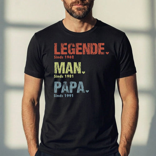 Gepersonaliseerd Papa en Opa T-shirt met custom namen en Legende-design, 100% katoen