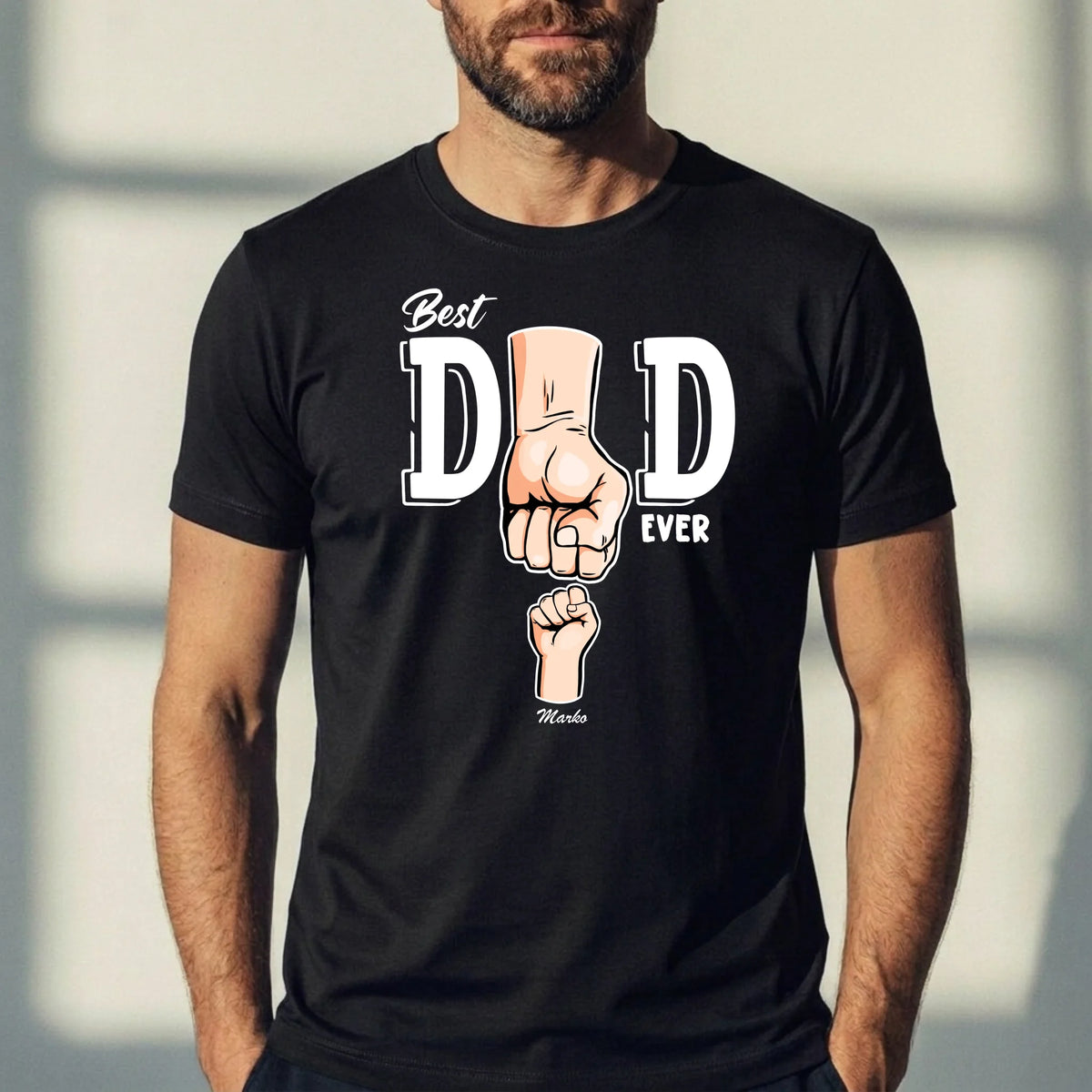Zwart T-shirt met gepersonaliseerde opdruk 'Beste Papa ter wereld' - cadeau voor papa