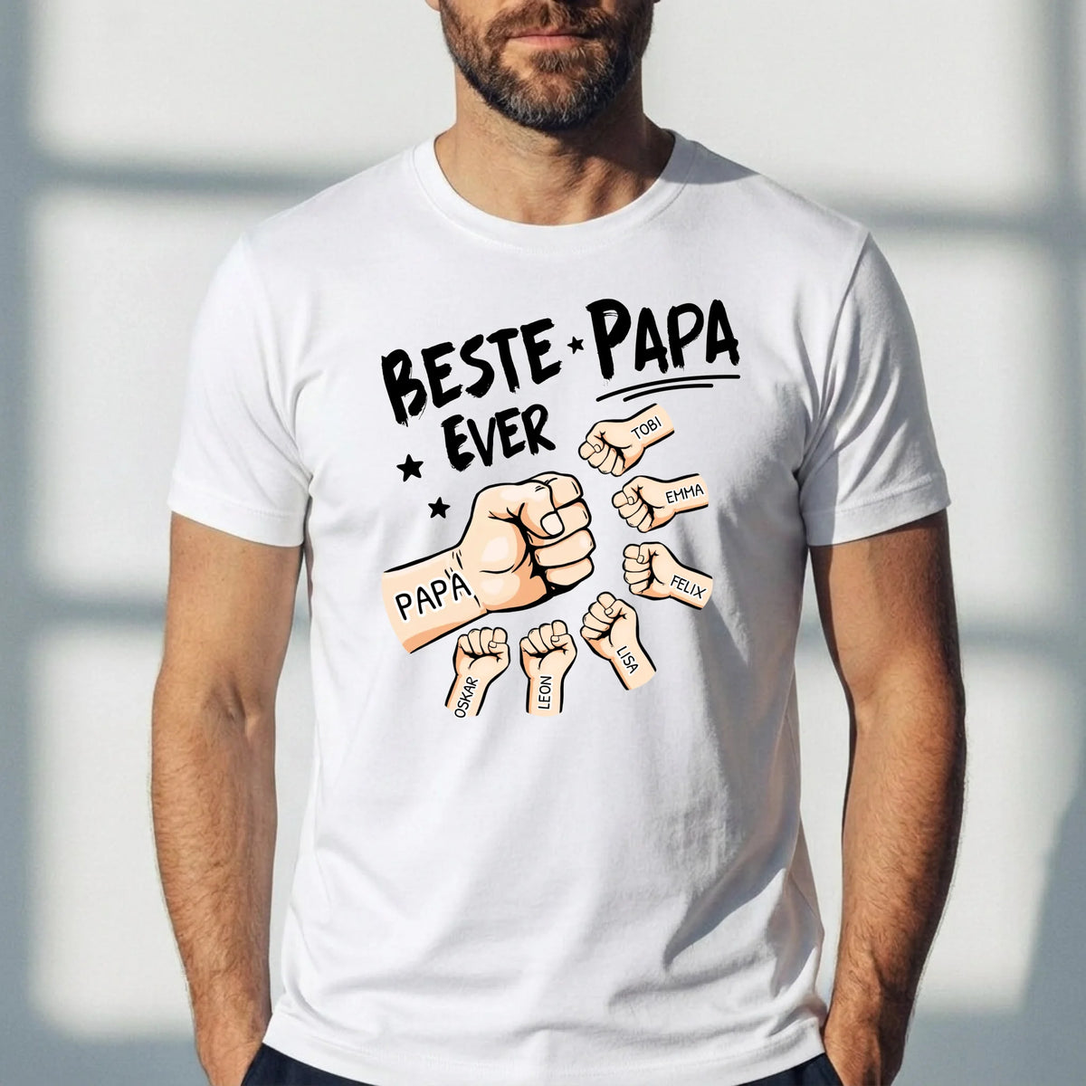Gepersonaliseerd papa t-shirt 'Beste Papa Ever' met aangepaste opdruk in katoen